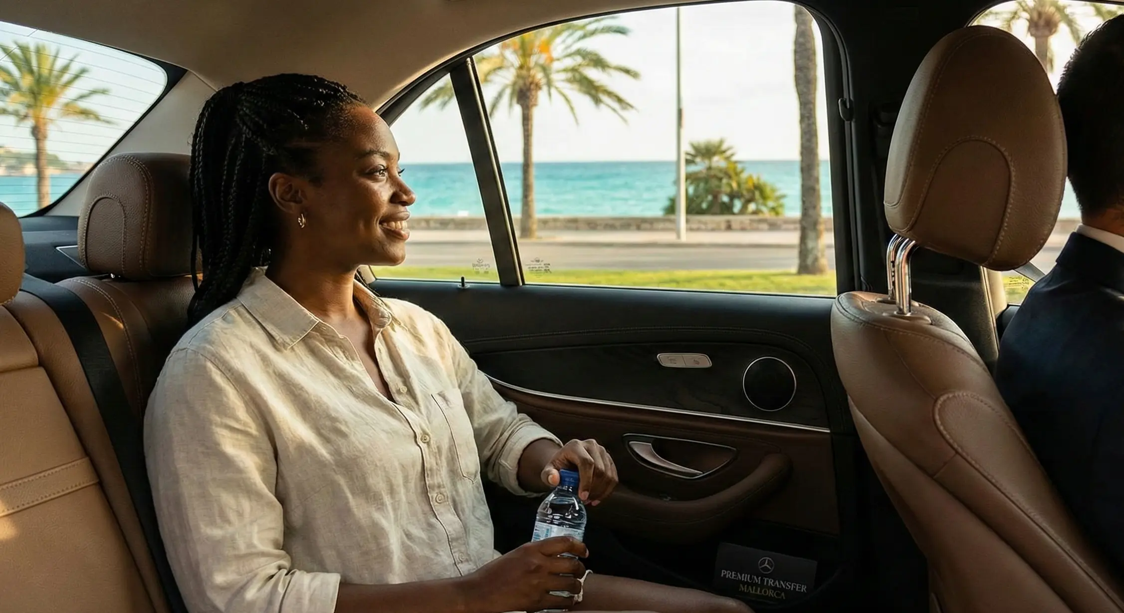 Clienta satisfeta en un transfer privat