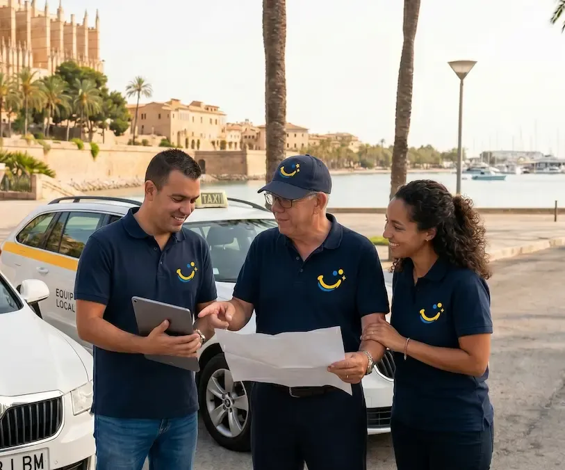 Equipo de taxistas locales en Mallorca